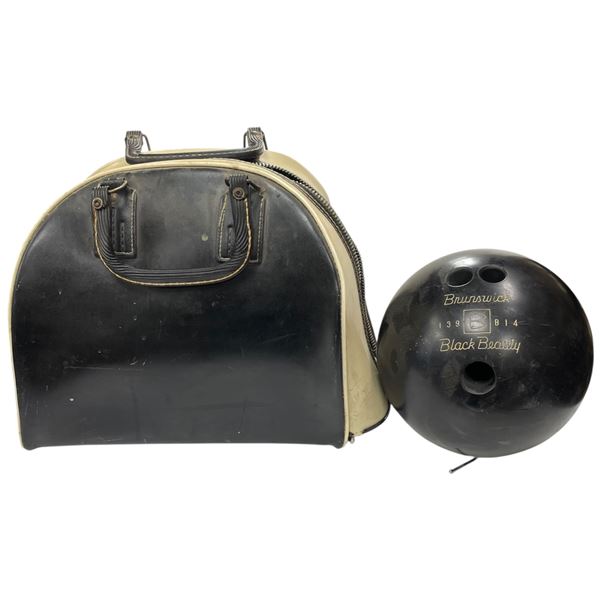 Vintage Brunswick 139 B14 Black Beauty Bowling Ball & Bag