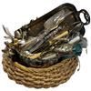 Image 1 : Large Basket Filled with Assorted Silverplated Items
