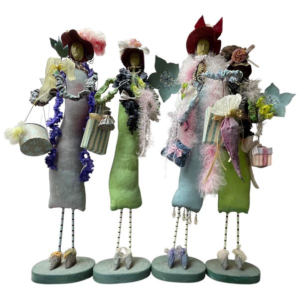 4 Handcrafted Folk Art Dolls Similar to August Moon Yvonne Thorp or Jill Maas 21-Inch Tall