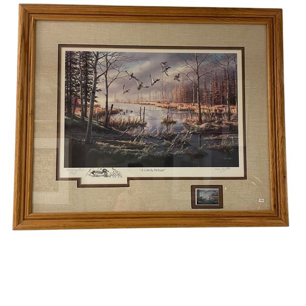 1984 Ken Zylla Commemorative Duck Stamp Print 20 IN X 24 IN Framed Titled a Likely Refuge