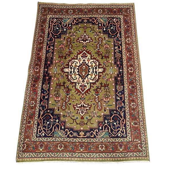 100% Hand Knotted Made In Iran Tabriz 4.10' x 3.3' Fine Texture Special Coloring Map Wool Rug