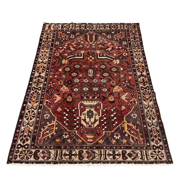 100% Hand Knotted Made In Iran Bakhtiyar 6.3' x 4.9' Antique, Rare Tree Map Sheep Wool Natural Color