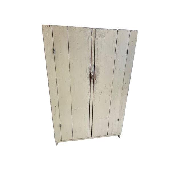 Vintage Rustic Double Door Barnboard Storage Cabinet with Shelves Cream Coloured