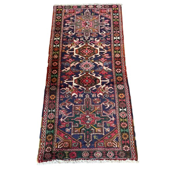 100% Hand Knotted Made In Iran Gharajeh 5.2' x 2.4'  Geometric Map, Vegetable Dye, Fluffy Carpet