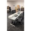 Image 1 : GLASS TOP WHITE DESK/WORKSTATION WITH 25" HP MONITOR, MOBILE OFFICE CHAIR & WIRELESS KEYBOARD