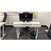 Image 3 : GLASS TOP WHITE DESK/WORKSTATION WITH 25" HP MONITOR, MOBILE OFFICE CHAIR & WIRELESS KEYBOARD