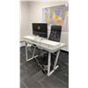 Image 1 : GLASS TOP WHITE DESK/WORKSTATION WITH 25" HP MONITOR, MOBILE OFFICE CHAIR & WIRELESS KEYBOARD
