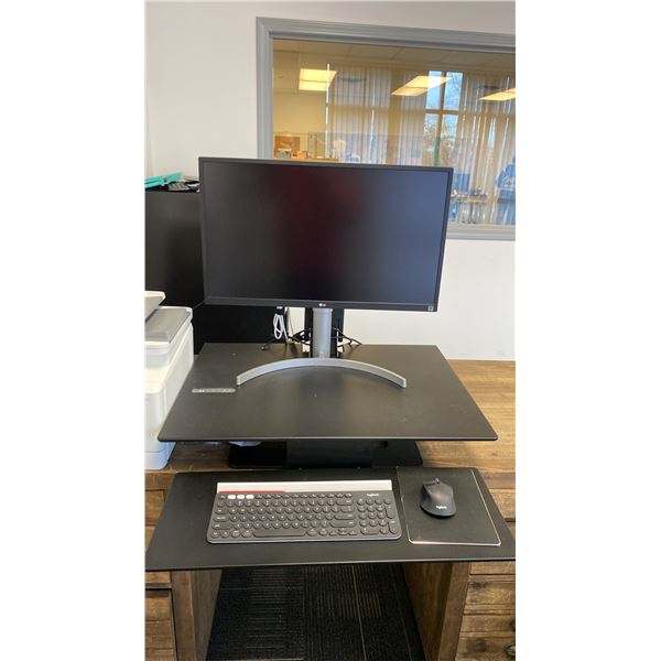 POWERED ADJUSTABLE HEIGHT UPLIFT DESK WITH 27" LG MONITOR, WIRELESS LOGITECH MOUSE & KEYBOARD