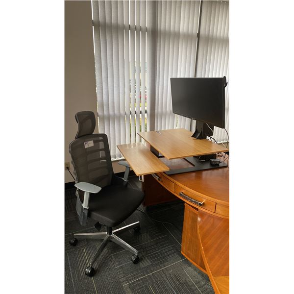POWERED ADJUSTABLE HEIGHT UPLIFT DESK WITH 34" LG MONITOR & MOBILE OFFICE CHAIR