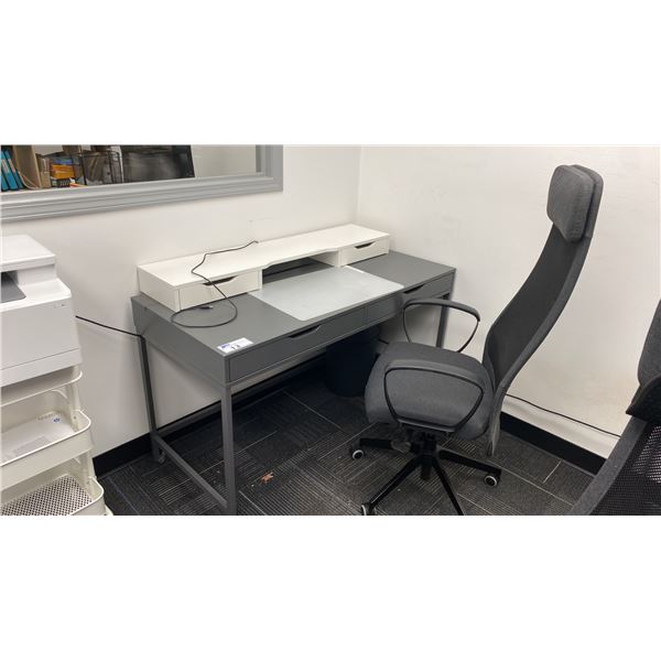 GREY OFFICE DESK APPROX 52" X 24" X 30" WITH MOBILE OFFICE CHAIR