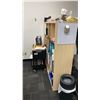 Image 1 : 2 WOODEN BOOK SHELVES APPROX 58" X 15.5" X 58"H, ASSORTED POWER BARS, MOBILE FILING CART