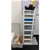 Image 3 : 2 WOODEN BOOK SHELVES APPROX 58" X 15.5" X 58"H, ASSORTED POWER BARS, MOBILE FILING CART