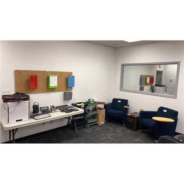 PLASTIC FOLDING TABLE WITH OFFICE CONTENTS- HEATERS, WIRELESS KEYBOARDS, PHOTOGRAPHY SHOTBOX,
