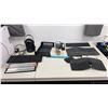 Image 5 : PLASTIC FOLDING TABLE WITH OFFICE CONTENTS- HEATERS, WIRELESS KEYBOARDS, PHOTOGRAPHY SHOTBOX,