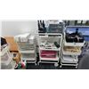 Image 6 : CONTENTS OF OFFICE- DESK, MONITOR, MOBILE 3 TIER CARTS, ARTWORK, 2 MOBILE OFFICE CHAIRS,