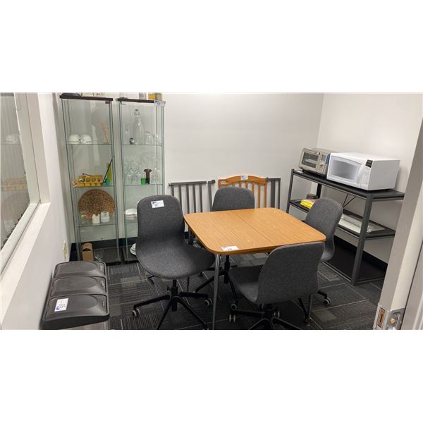 CONTENTS OF ROOM- DANBY STAINLESS STEEL REFRIGERATOR, CUISINART TOASTER OVEN, PANASONIC MICROWAVE,