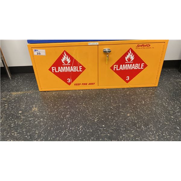 YELLOW WOODEN FLAMMABLE STORAGE CABINET APPROX 47"L X 18"D X 18"H
