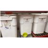 Image 4 : LARGE GROUP OF ASSORTED WHITE PLASTIC BINS OF COMMERCIAL GROW CHEMICALS & ASSORTED BARRELS