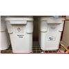 Image 5 : LARGE GROUP OF ASSORTED WHITE PLASTIC BINS OF COMMERCIAL GROW CHEMICALS & ASSORTED BARRELS