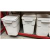 Image 6 : LARGE GROUP OF ASSORTED WHITE PLASTIC BINS OF COMMERCIAL GROW CHEMICALS & ASSORTED BARRELS