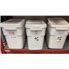 Image 7 : LARGE GROUP OF ASSORTED WHITE PLASTIC BINS OF COMMERCIAL GROW CHEMICALS & ASSORTED BARRELS