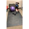 Image 1 : GROUP OF ASSORTED EXERCISE EQUIPMENT, GYM MATS, LIFTING BELTS, BALLS & MORE
