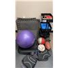 Image 2 : GROUP OF ASSORTED EXERCISE EQUIPMENT, GYM MATS, LIFTING BELTS, BALLS & MORE