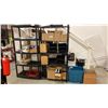 Image 2 : 2 BLACK 5 TIER SHELVING UNITS WITH ASSORTED CONTENTS- STORAGE BINS, ELECTRICAL CORDS, GROW