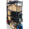 Image 3 : 2 BLACK 5 TIER SHELVING UNITS WITH ASSORTED CONTENTS- STORAGE BINS, ELECTRICAL CORDS, GROW