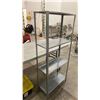 Image 3 : 8' GREY FOLDING TABLE, 4 TIER METAL SHELF & 2 STORAGE BINS WITH ADDITIONAL LIDS