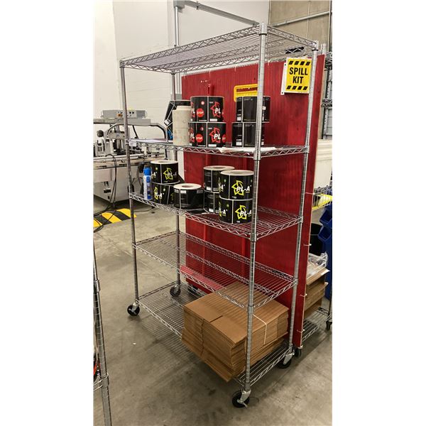 5 TIER MOBILE RACK WITH CONTENTS APPROX 48"W X 18"D X 76"H