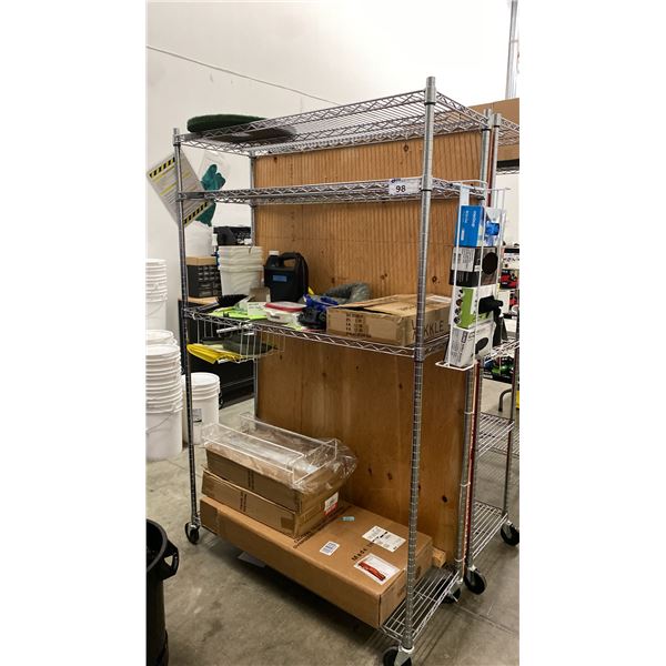 4 TIER MOBILE RACK WITH CONTENTS APPROX 48"W X 18"D X 76"H