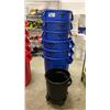 Image 1 : 6 BLUE RUBBERMAID BRUTE GARBAGE CANS & SMALL BLACK GARBAGE CAN ON MOBILE DOLLY