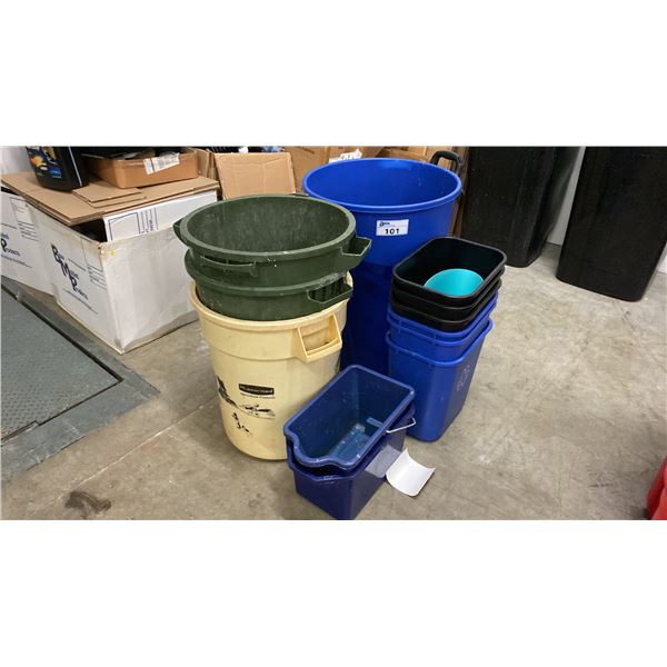 GROUP OF APPROX 13 RECYCLE/GARBAGE CANS
