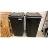 Image 1 : PAIR OF BLACK RUBBERMAID FLIP TOP MOBILE WASTE BINS