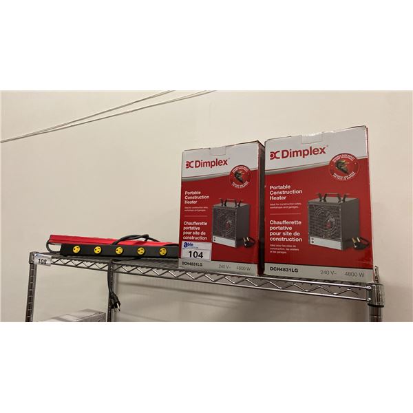 2 DIMPLEX PORTABLE CONSTRUCTION HEATERS & 2 LARGE POWER BARS
