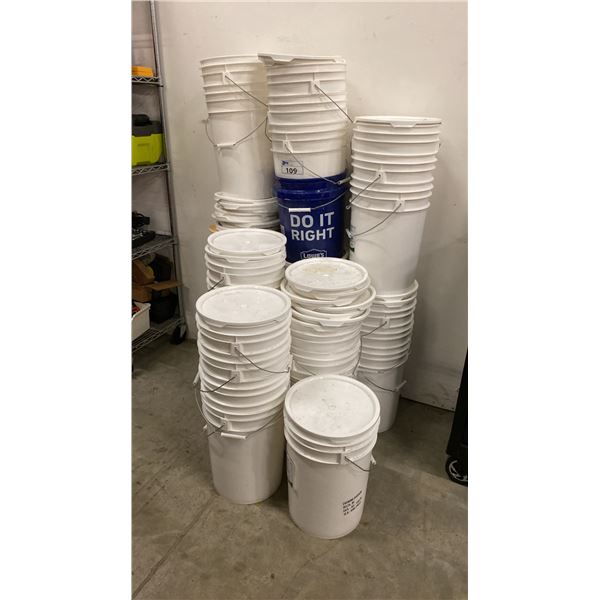 LARGE GROUP OF ASSORTED BUCKETS & LIDS