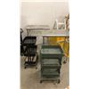 Image 1 : 2 STAINLESS STEEL 4 TIER MOBILE PREP TABLES APPROX 30"W X 20"D X 36"H & 2 MOBILE 3 TIER METAL CARTS