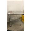 Image 2 : 2 STAINLESS STEEL 4 TIER MOBILE PREP TABLES APPROX 30"W X 20"D X 36"H & 2 MOBILE 3 TIER METAL CARTS