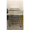 Image 3 : 2 STAINLESS STEEL 4 TIER MOBILE PREP TABLES APPROX 30"W X 20"D X 36"H & 2 MOBILE 3 TIER METAL CARTS