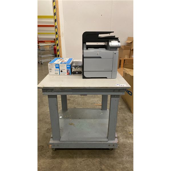 HP COLOR LASER JET PRO MFP M476DN PRINTER, PRINTER CARTRIDGES & 2 TIER MOBILE TABLE APPROX