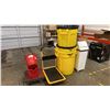 Image 1 : 3 RUBBERMAID BRUTE GARBAGE CANS, 2 CARTS, METAL GARBAGE CAN & 2 BUCKETS