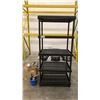 Image 2 : 5 TIER BLACK PLASTIC SHELVING UNIT WITH BOX OF ASSORTED ELECTRICAL ITEMS
