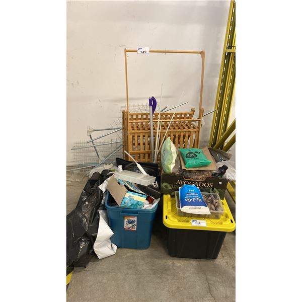 2 WOODEN PLANT STANDS & ASSORTED GROW ITEMS
