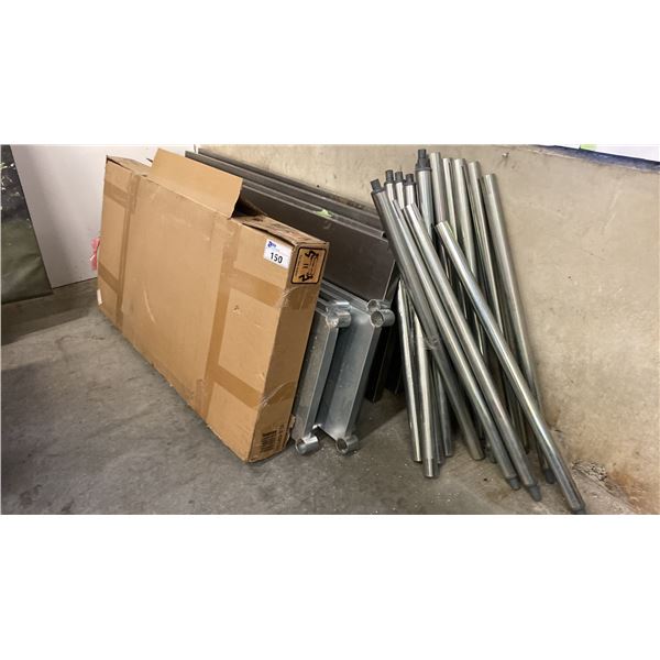 STAINLESS STEEL PREP TABLE TOPS, LEGS & METAL RACKING PARTS WITH WOOD SHELVES