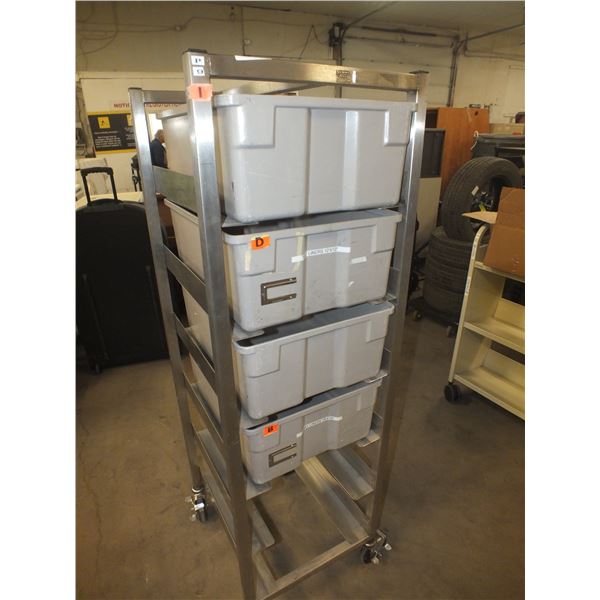 Storage Rack On Wheels w/ 4 Totes