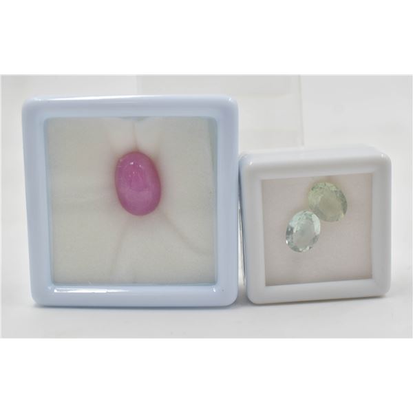 #148- NATURAL RED RUBY 10.70CT /GEEN AMETHYST 2.95