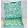 Image 1 : PAIR OF 14" SQUARE TEAL PATTERN GLOSSY
