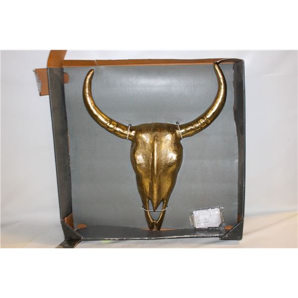 WALL HANGING GOLDTONE BULL HORN NEW