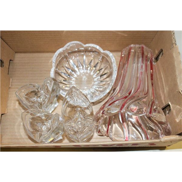 MIKASA COLORED VASE, CANDLE HOLDERS